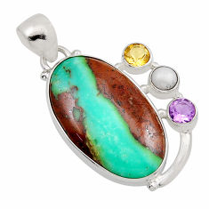 17.98cts boulder chrysoprase amethyst citrine pearl 925 silver pendant y89765