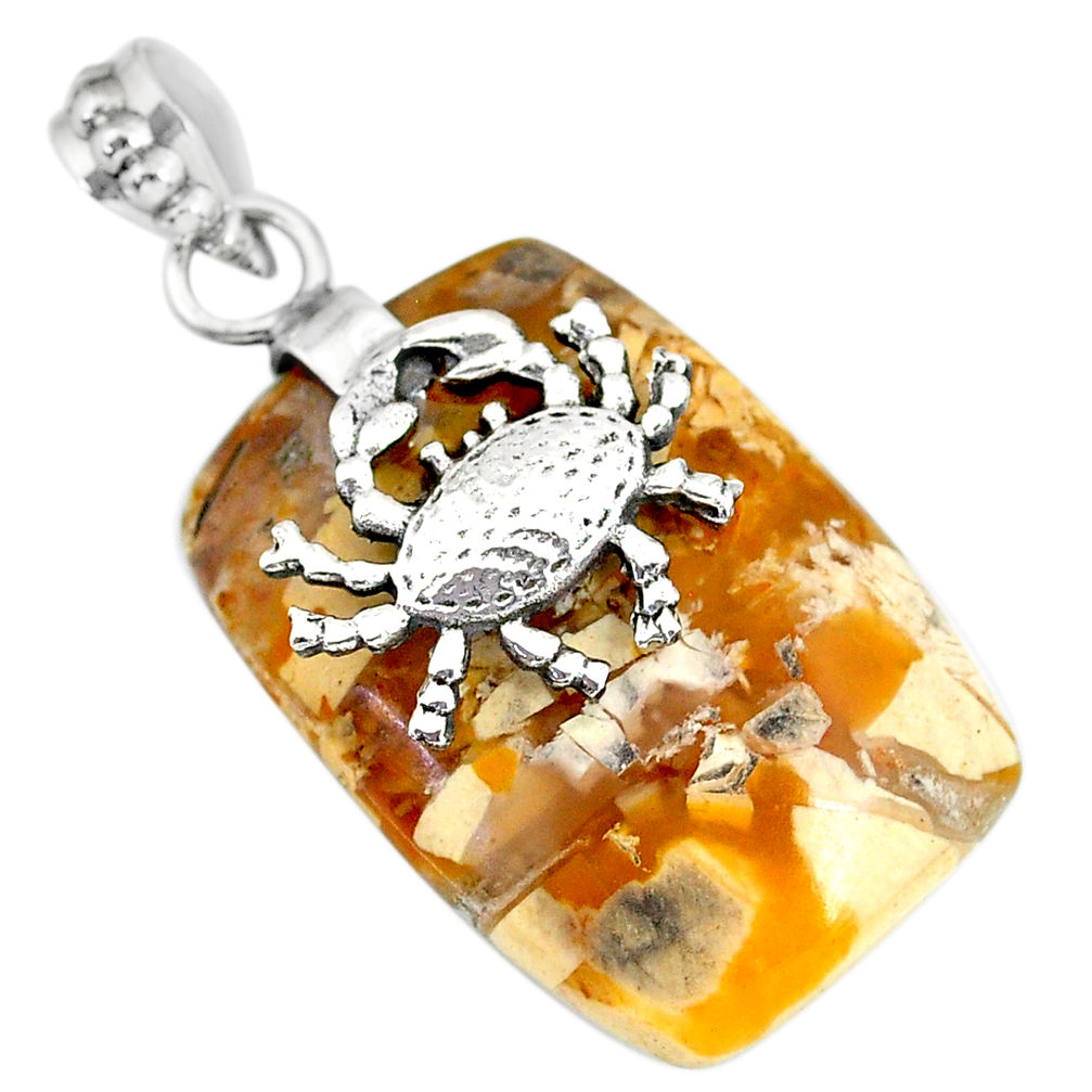 23.30cts brecciated mookaite (australian jasper) 925 silver crab pendant r91229