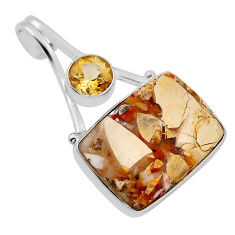 13.97cts brecciated mookaite (australian jasper) citrine silver pendant n29325