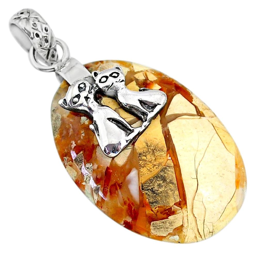 16.80cts brecciated mookaite (jasper) 925 silver two cats pendant r91222