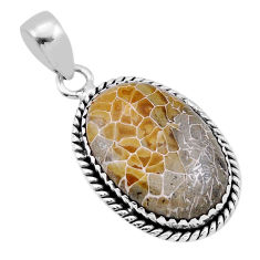13.40cts brown fossil coral (agatized) petoskey stone 925 silver pendant n43931