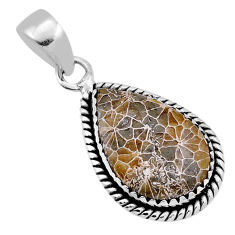 10.32cts brown fossil coral (agatized) petoskey stone 925 silver pendant n43932
