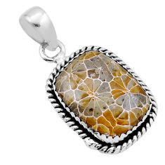 12.14cts brown fossil coral (agatized) petoskey stone 925 silver pendant n43937