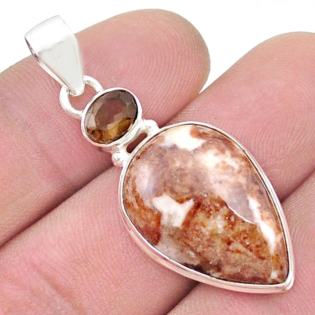 14.47cts brown garnet in limestone spessartine smoky topaz silver pendant u48420