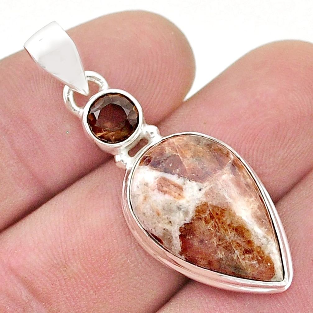 14.59cts brown garnet in limestone spessartine smoky topaz silver pendant u48425