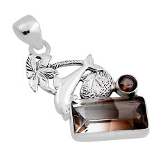 8.14cts brown smoky topaz 925 sterling silver dolphin pendant jewelry n24535