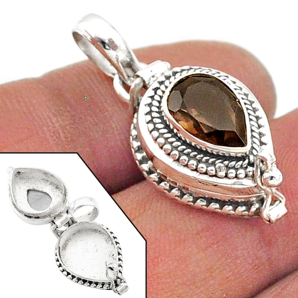 2.53cts brown smoky topaz 925 sterling silver poison box pendant jewelry t73679