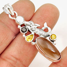 12.53cts brown smoky topaz citrine pearl 925 silver fairy mermaid pendant y2687