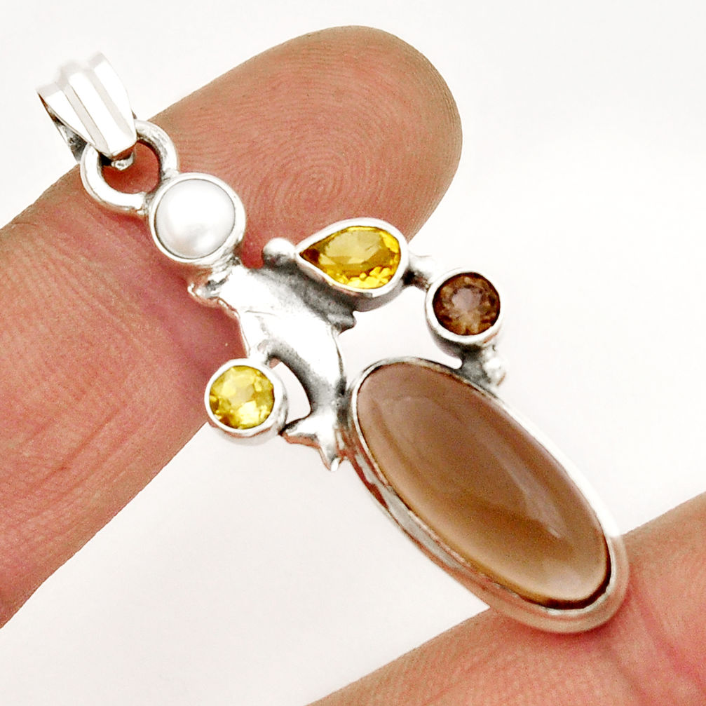 11.02cts brown smoky topaz citrine pearl 925 silver pendant jewelry y2682