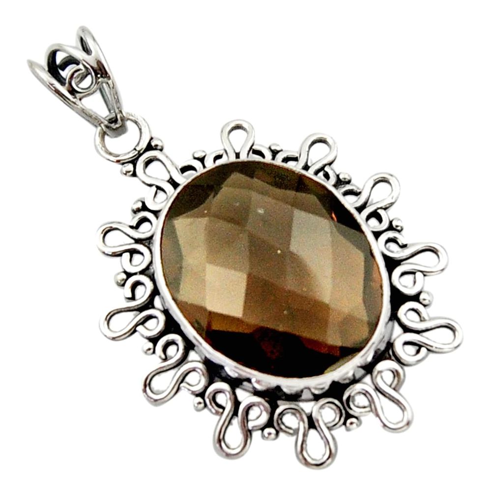 14.72cts brown smoky topaz oval 925 sterling silver pendant jewelry d46701