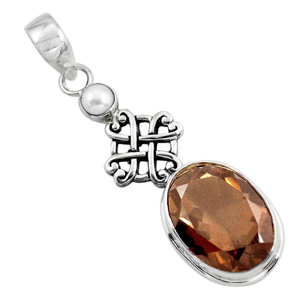 14.82cts brown smoky topaz pearl 925 sterling silver pendant jewelry p47232