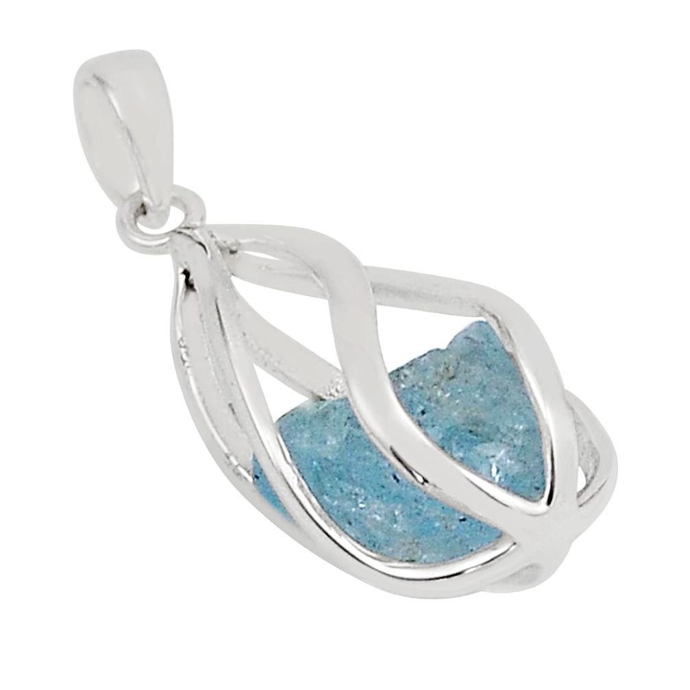 6.71cts cage natural aqua aquamarine rough 925 sterling silver pendant n3772