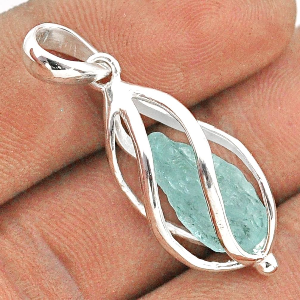 5.80cts cage natural aqua aquamarine rough 925 sterling silver cage pendant t89948