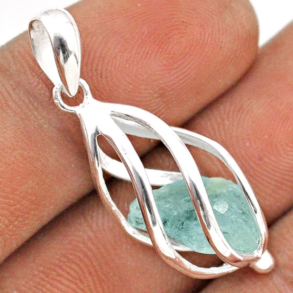 5.22cts cage natural aqua aquamarine rough 925 sterling silver cage pendant t89956