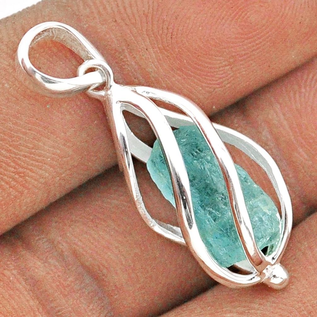 5.71cts cage natural aqua aquamarine rough fancy 925 silver cage pendant t89947