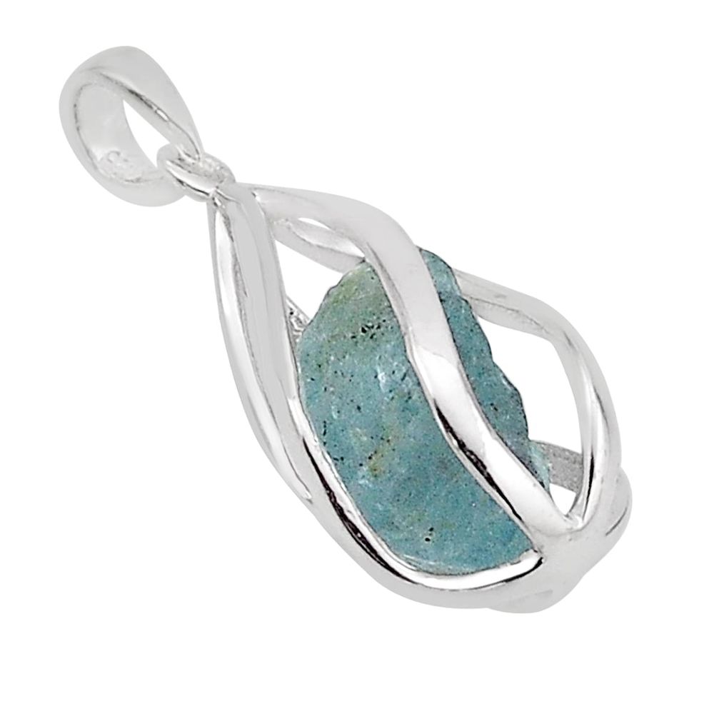 6.67cts cage natural aqua aquamarine rough fancy sterling silver pendant n3773