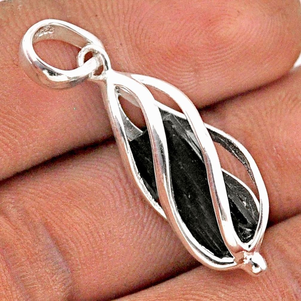 5.84cts cage natural black tourmaline rough 925 sterling silver cage pendant t89789