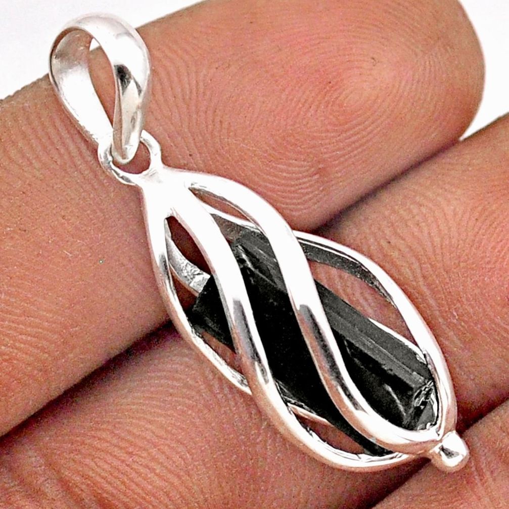 5.84cts cage natural black tourmaline rough 925 sterling silver cage pendant t89790