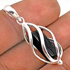 6.13cts cage natural black tourmaline rough 925 sterling silver pendant t89797
