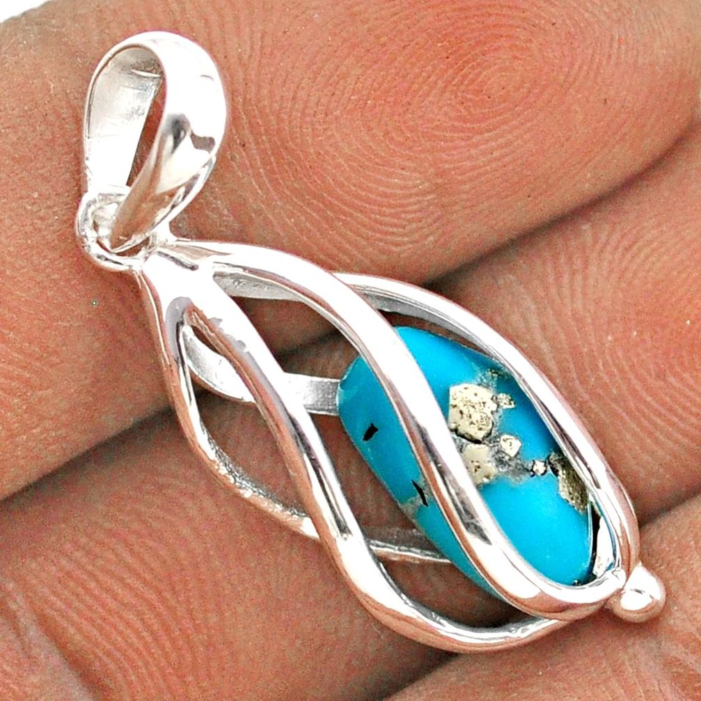 5.84cts cage natural blue campitos turquoise 925 sterling silver cage pendant t89802