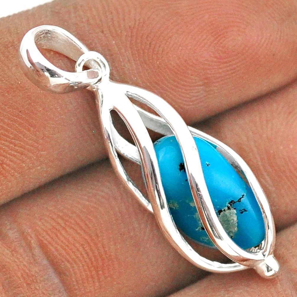 5.54cts cage natural blue campitos turquoise fancy 925 silver cage pendant t89813