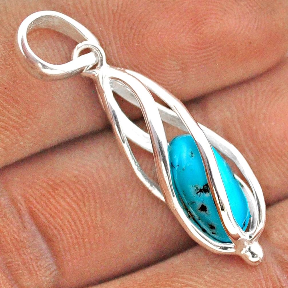 5.15cts cage natural blue campitos turquoise fancy 925 silver cage pendant t89818