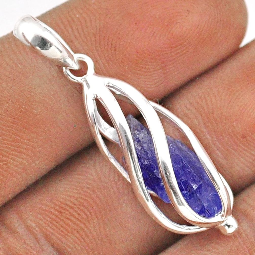 5.54cts cage natural blue tanzanite rough 925 sterling silver cage pendant t89822