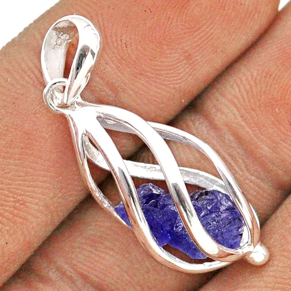 5.52cts cage natural blue tanzanite rough 925 sterling silver cage pendant t89826