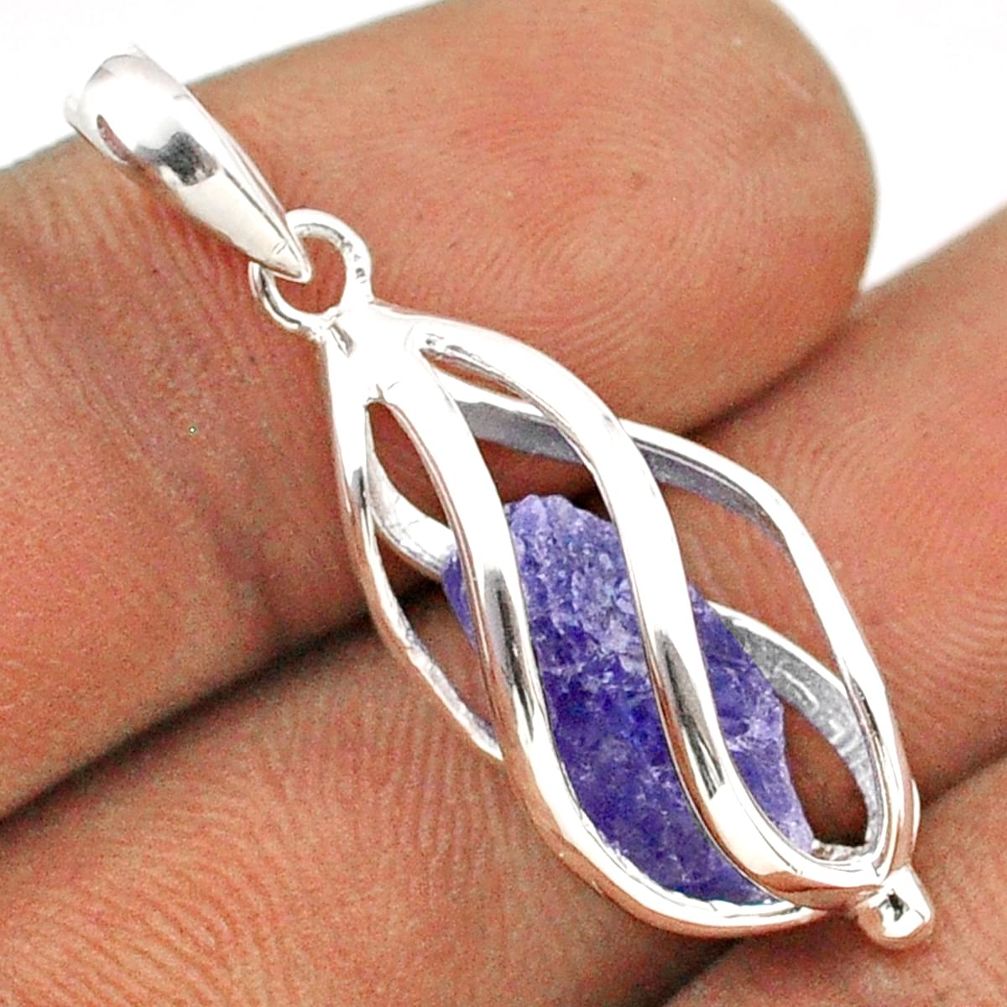 5.12cts cage natural blue tanzanite rough 925 sterling silver cage pendant t89829