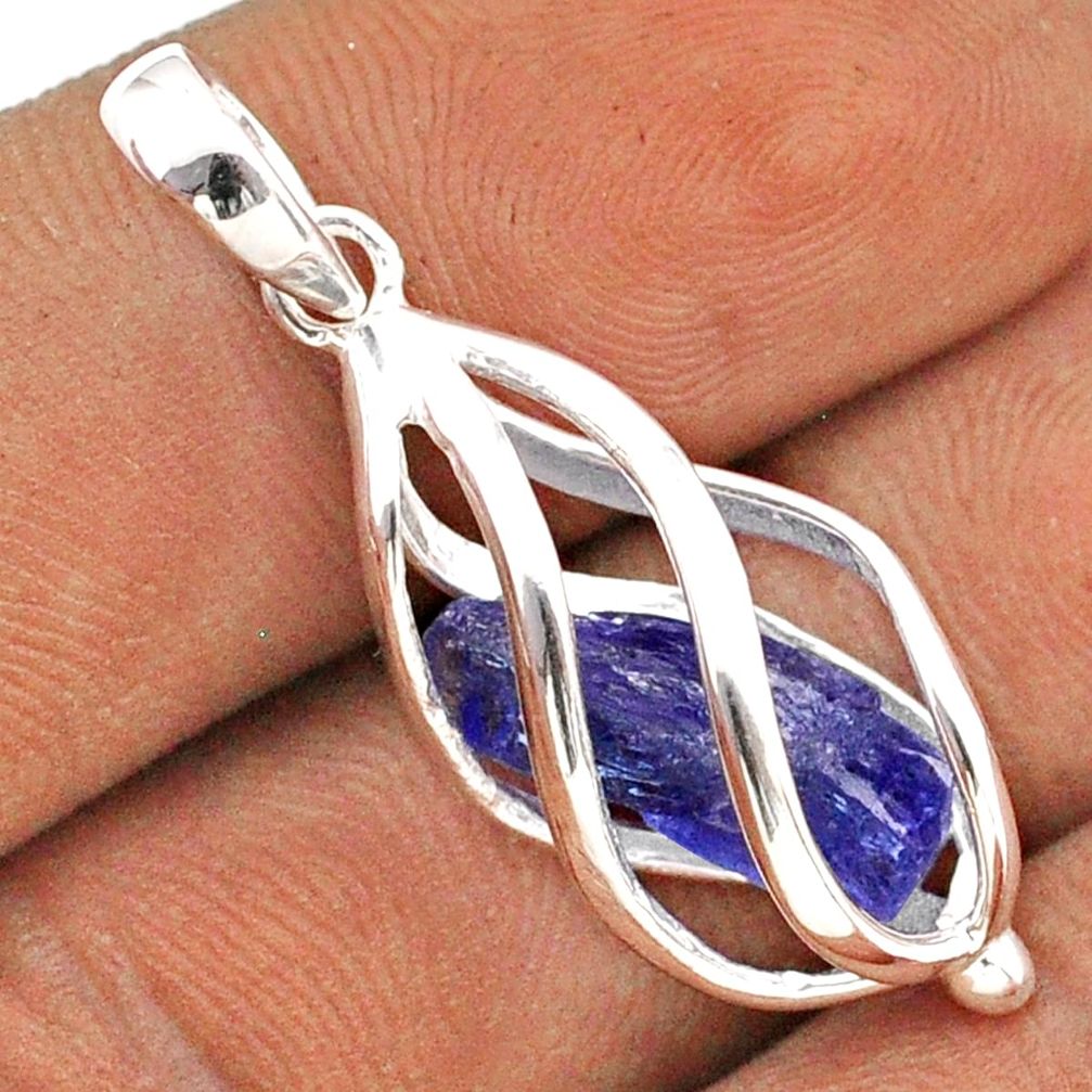 5.43cts cage natural blue tanzanite rough fancy 925 silver cage pendant t89830