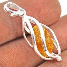 5.47cts cage natural orange tourmaline rough 925 sterling silver pendant t89901