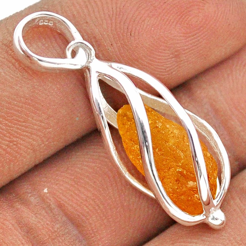 5.84cts cage natural orange tourmaline rough 925 sterling silver cage pendant t89902