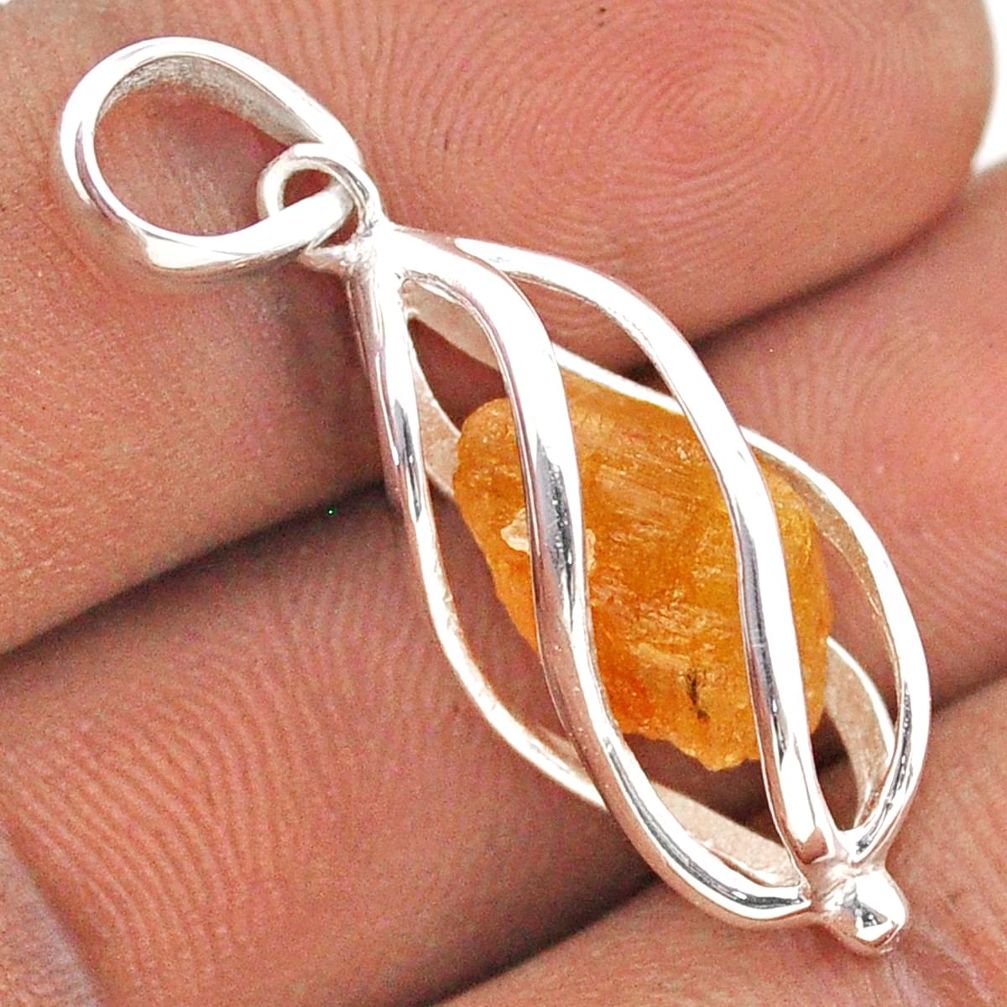 5.52cts cage natural orange tourmaline rough 925 sterling silver cage pendant t89907