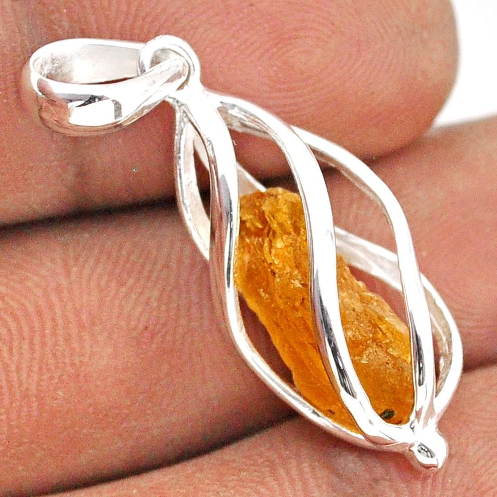 5.52cts cage natural orange tourmaline rough 925 sterling silver cage pendant t89910