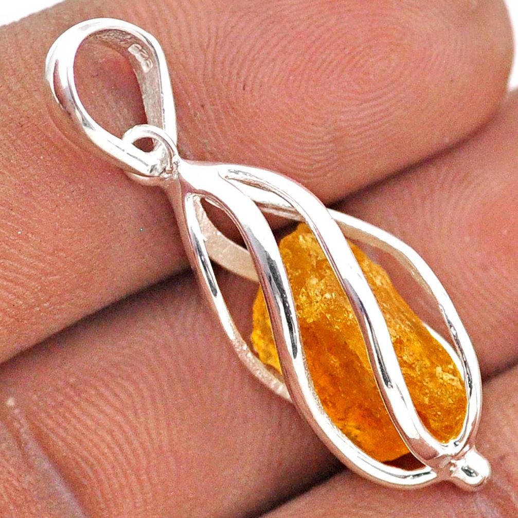 5.84cts cage natural orange tourmaline rough 925 sterling silver cage pendant t89913