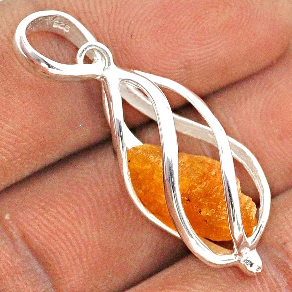 5.50cts cage natural orange tourmaline rough 925 sterling silver cage pendant t89915