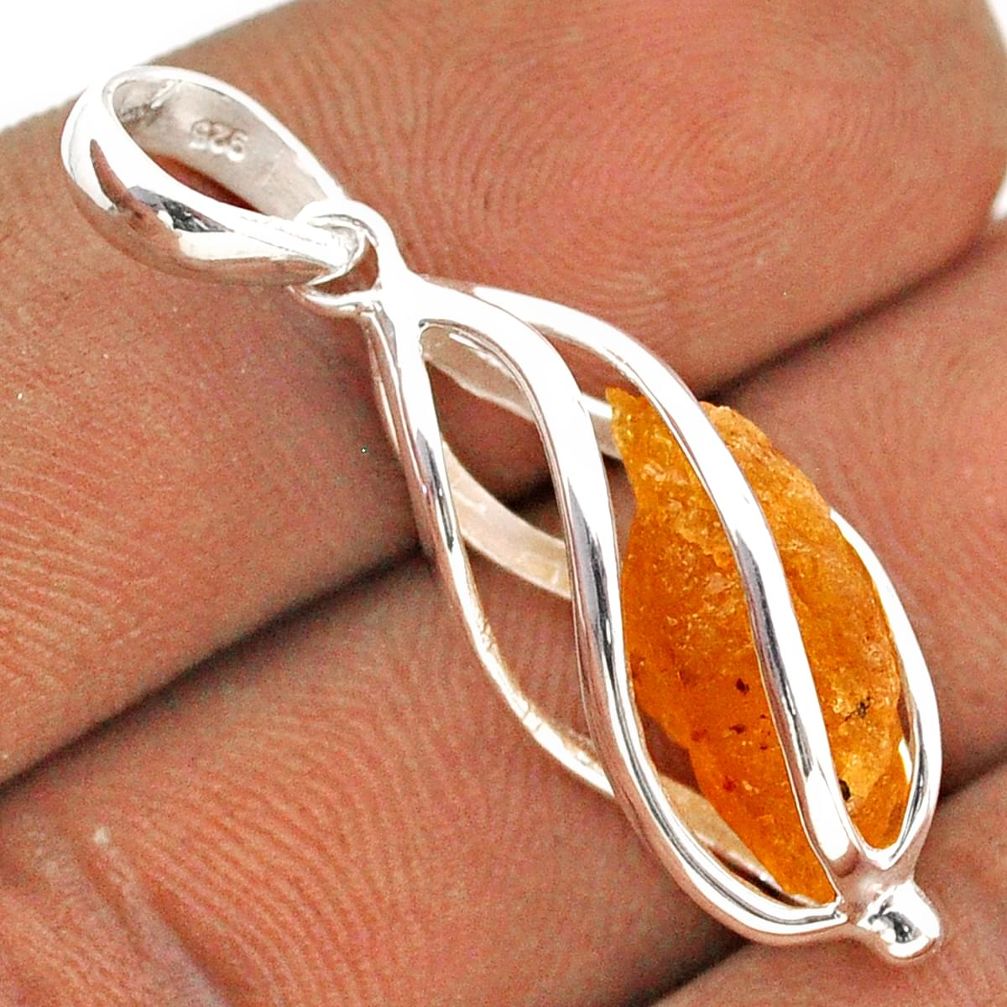 5.52cts cage natural orange tourmaline rough 925 sterling silver cage pendant t89917
