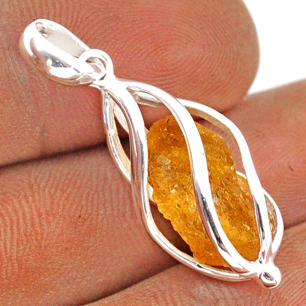 5.80cts cage natural orange tourmaline rough 925 sterling silver cage pendant t89919