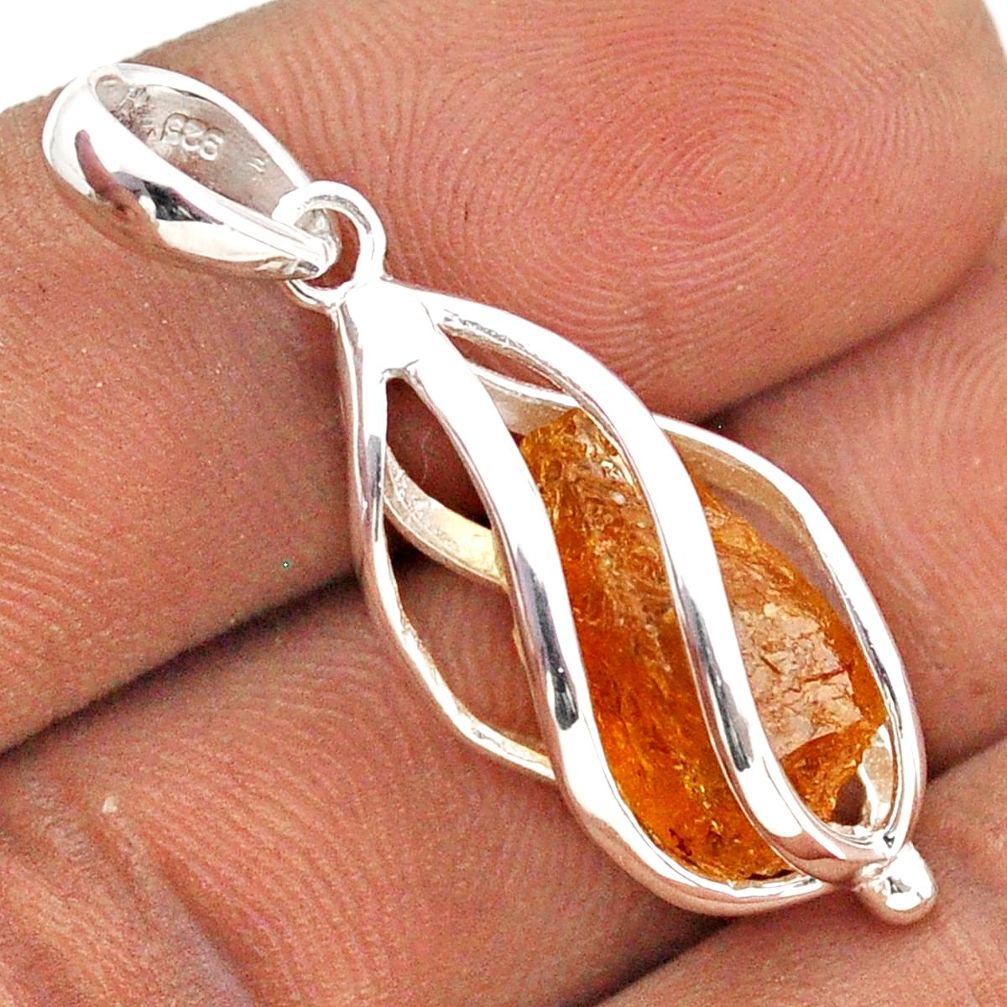 6.04cts cage natural orange tourmaline rough 925 sterling silver cage pendant t89920