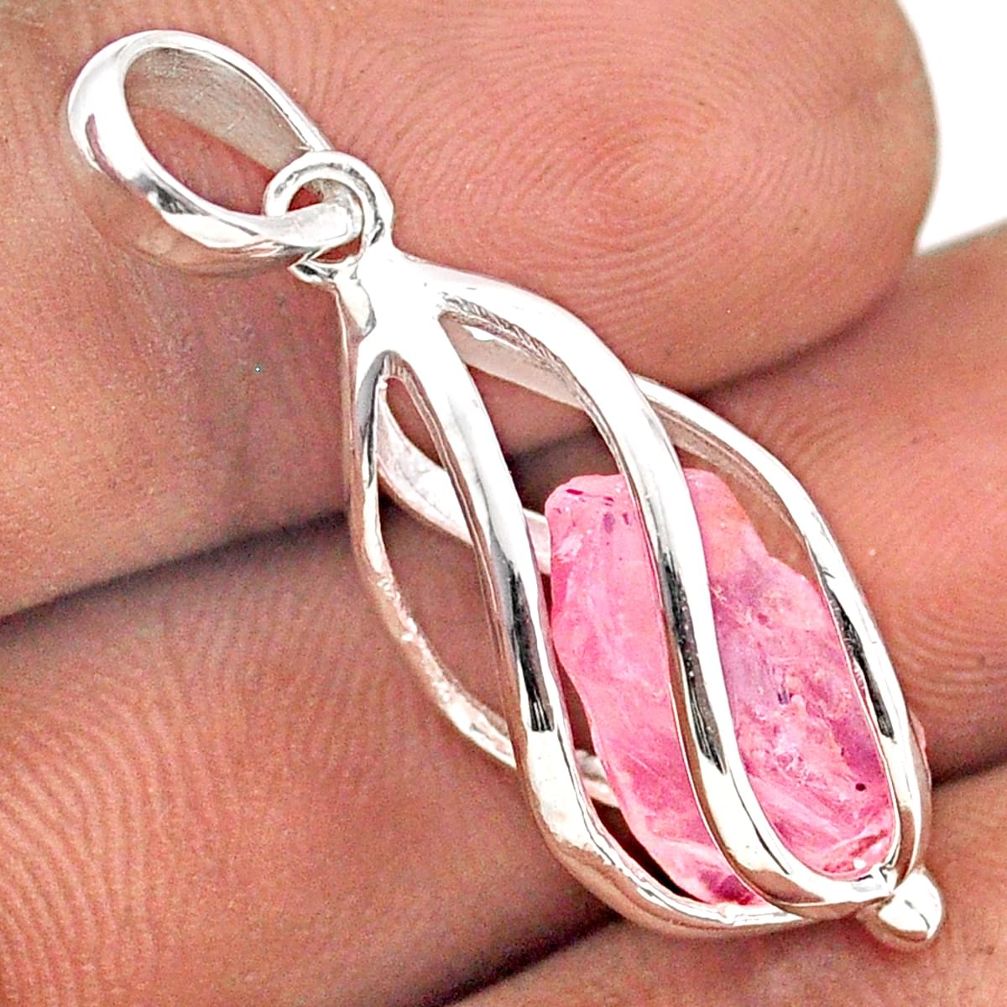 5.54cts cage natural pink rose quartz rough 925 sterling silver cage pendant t89865