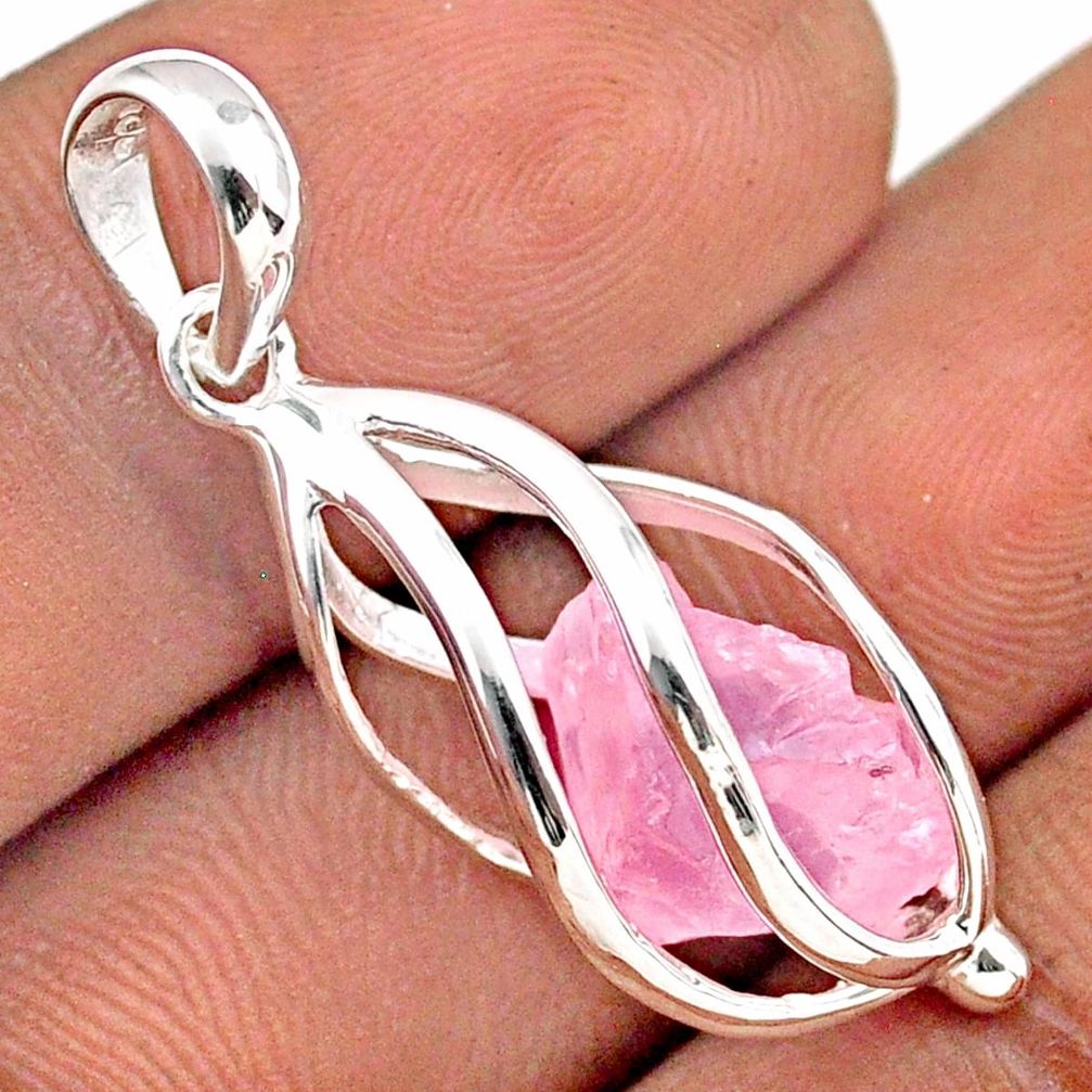 5.52cts cage natural pink rose quartz rough 925 sterling silver cage pendant t89866