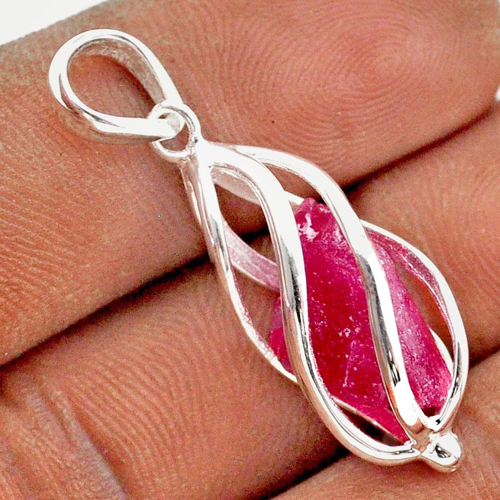 6.40cts cage natural pink ruby rough 925 sterling silver cage pendant jewelry t89843