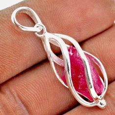 6.40cts cage natural pink ruby rough 925 sterling silver pendant jewelry t89843