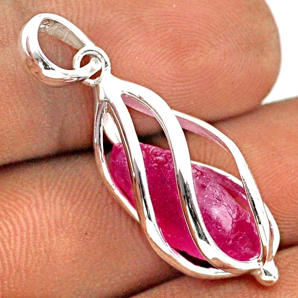 6.44cts cage natural pink ruby rough 925 sterling silver cage pendant jewelry t89857
