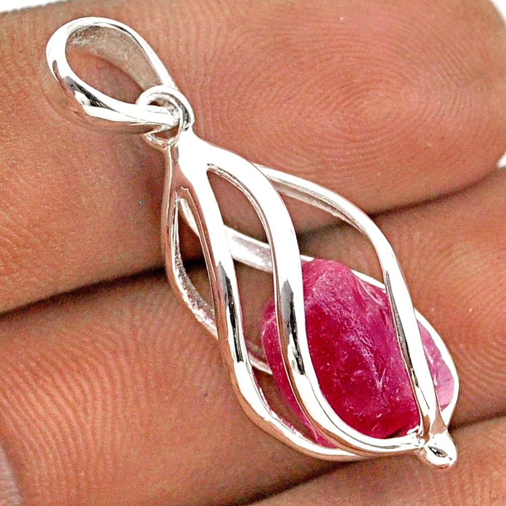 6.03cts cage natural pink ruby rough 925 sterling silver cage pendant jewelry t89859