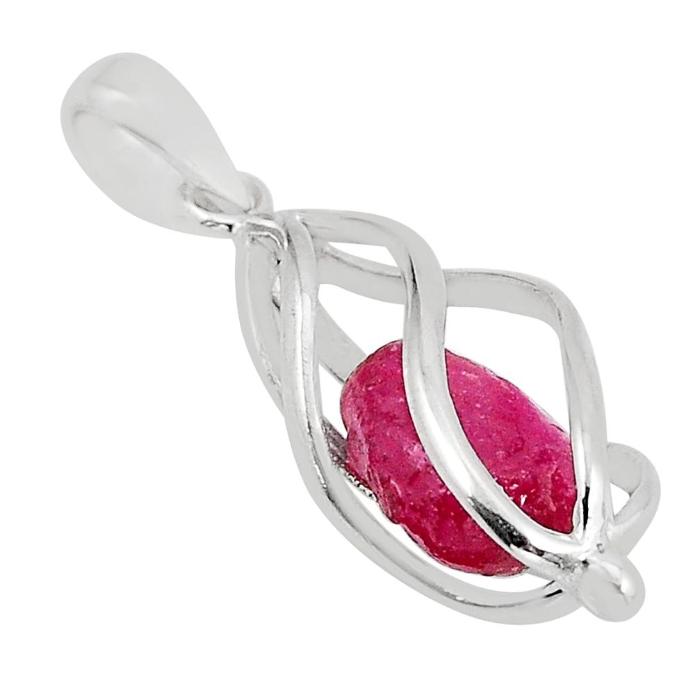 5.11cts cage natural pink ruby rough 925 sterling silver pendant jewelry y55398