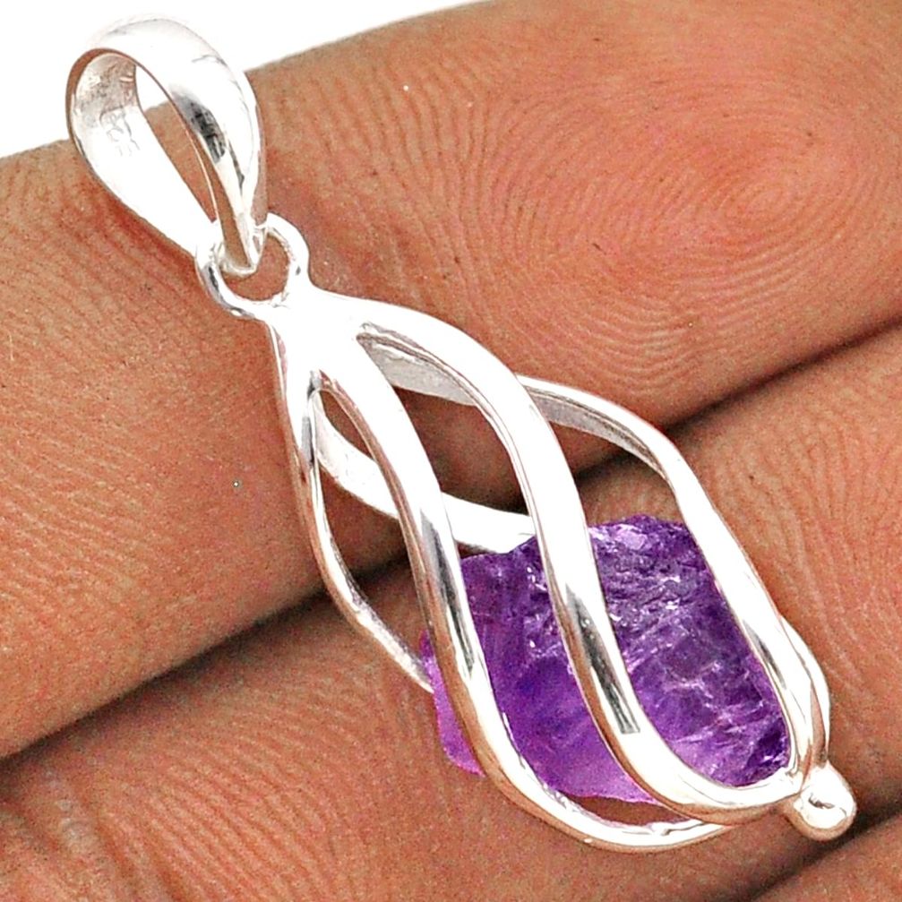 5.22cts cage natural purple amethyst rough 925 sterling silver cage pendant t89895