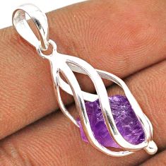 5.22cts cage natural purple amethyst rough 925 sterling silver pendant t89895