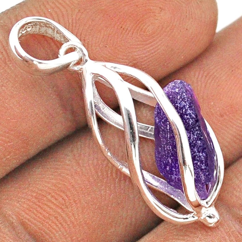 5.52cts cage natural purple amethyst rough 925 sterling silver cage pendant t89898