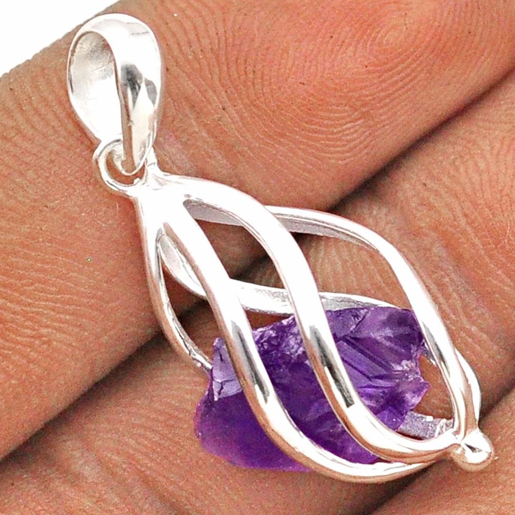 5.54cts cage natural purple amethyst rough fancy 925 silver cage pendant t89891